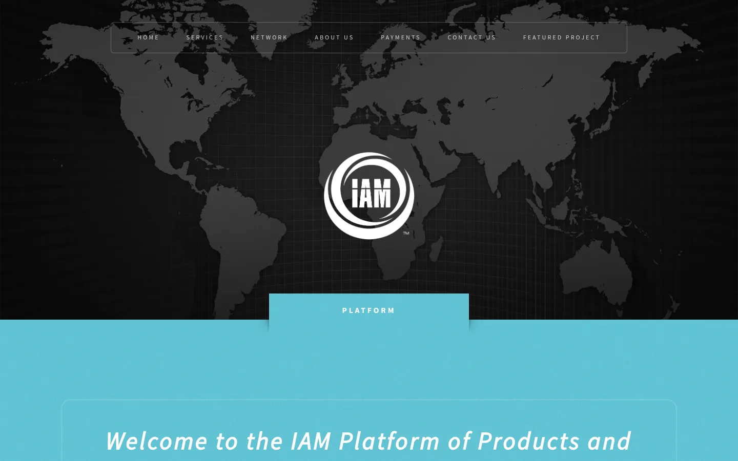 IAM Platform home page with the IAM logo over a dark world map.